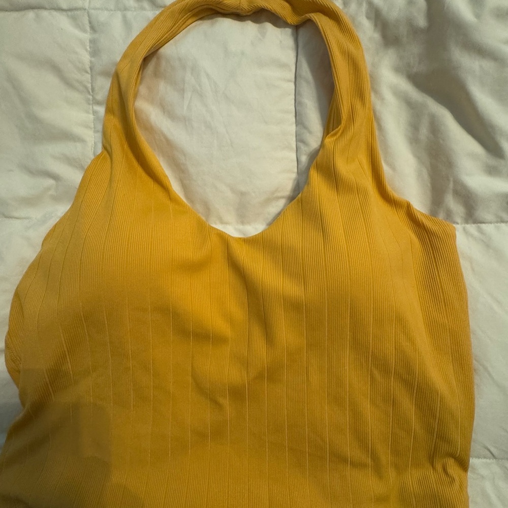 Klassy Network Vibrant Yellow Ribbed Built-In Padding Halter Top